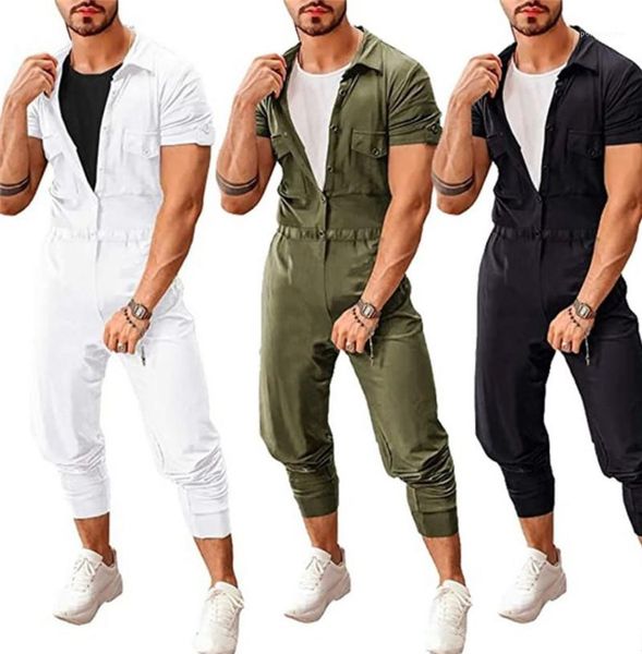 

overalls jumpsuits mens designer jumpsuits with buttons solid color mens designer tracksuits casual short sleeve long, Gray