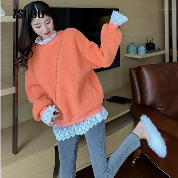 

winter new lace fake two long-sleeved sweatshirt female ins harajuku vintage personality fashion loose casual women's sweatshirt1, Black