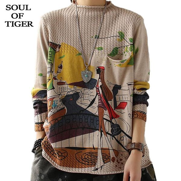 

of tiger 2020 england fashion ladies winter knitted pullovers womens casual printed sweaters thick warm oversized jumpers, White;black