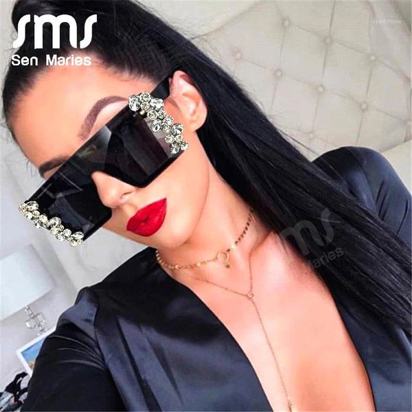 

sunglasses oversized diamond square women vintage flat pink black rhinestone one piece men gafas shades uv4001, White;black