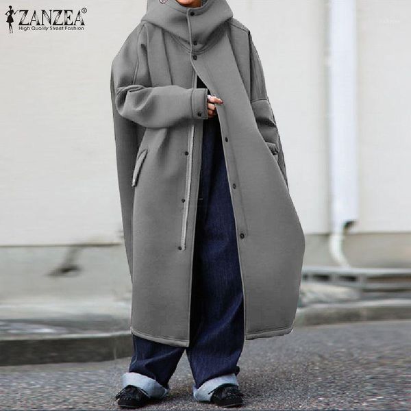 

fashion turtleneck coats women's solid jackets zanzea 2021 casual long sleeve baggy outwears female button overcoats plus size1, Black;brown