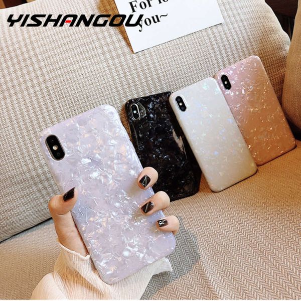

yishangou fashion conch shell marble phone case for samsung s20 10 s10 plus s9 s8 s7 note 9 8 s10e acrylic hard back cover
