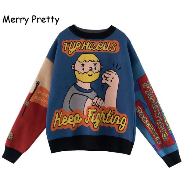 

merry pretty 2020 winter thick warm sweater women funny cartoon jacquard letter female pullover sweaters knit drop shouder lj201112, White;black