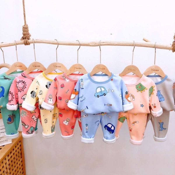 

cartoon thermal underwear for baby boys girls autumn and winter lovely home cloth children's pajamas two piece set, Blue;red
