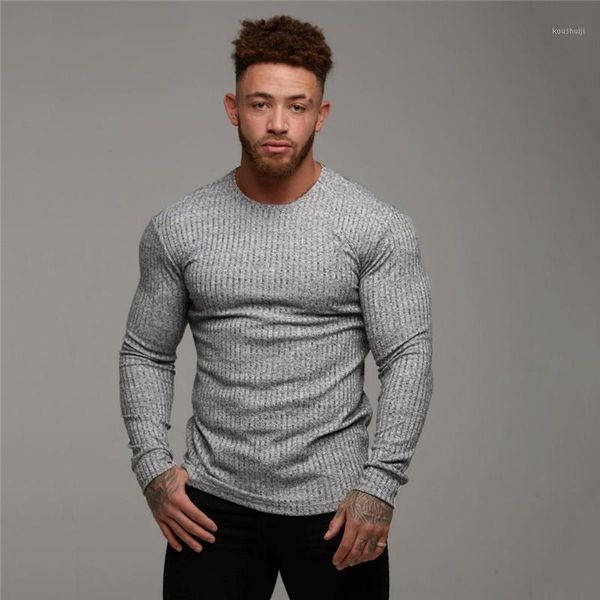 

2019 autumn fashion men's t-shirt sweater o-neck slim fit knittwear mens long sleeve pullovers tshirts men fitness pull homme1, White;black