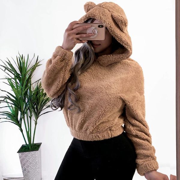 

2020 popular autumn and winter new popular solid color women's hooded plush, Black