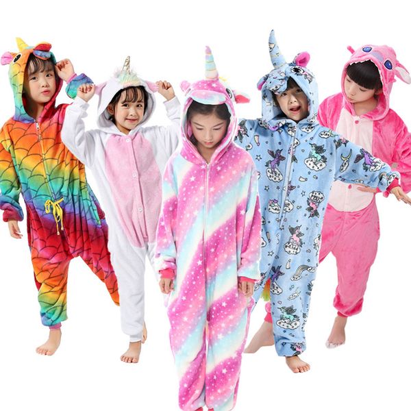 

kigurumi children's pajamas for boys girls unicorn pajamas flannel kids stich pijamas set animal sleepwear winter onesies 4-12t c1019, Blue;red