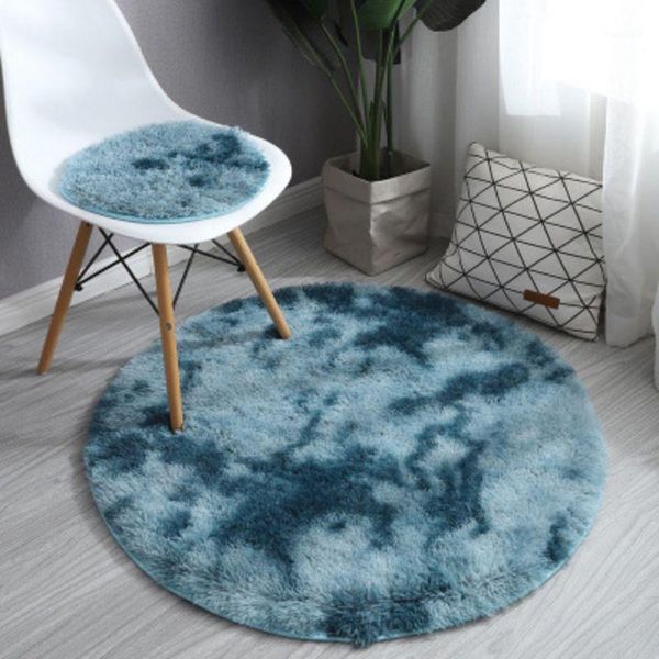 

fluffy colorful shag round area rug plush carpet for kids girls living bedroom room decor tie-dyed rug 80x80cm(round)
