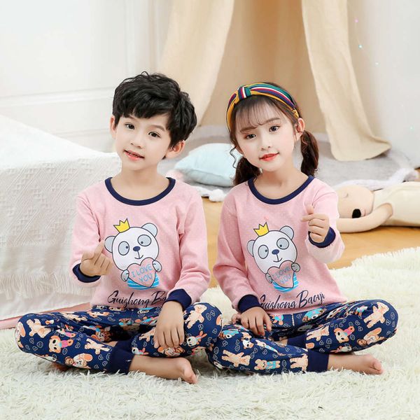 

winter trousers autumn cotton set boys' pure and girls' pajamas children's warm home cloth swsd, Blue;red