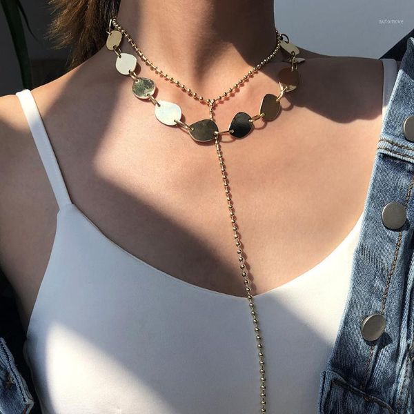 

long chain tassel pedant necklace for women layered metal geometric choker necklace statement gothic choker jewelry1, Silver