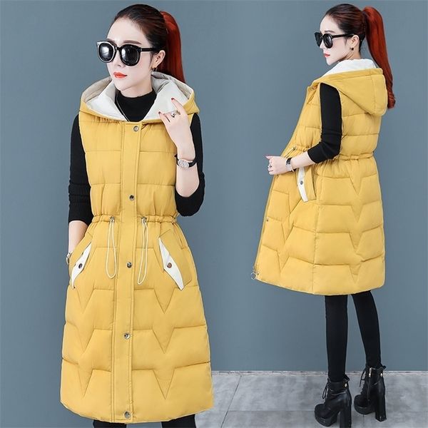 

autumn hooded big pockets long vest spring plus size sleeveless women vests and waistcoat 201031, Black;white
