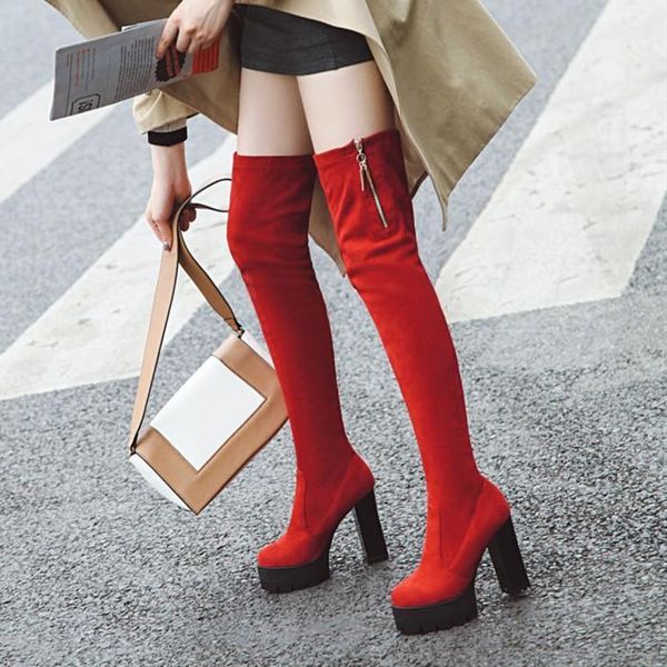 

pxelena european women long boots over the knee faux suede 2020 winter slim party office dress nightclub thigh high boots shoes1, Black