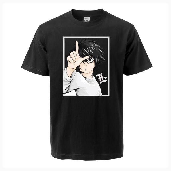 

2019 summer fashion men t-shirt japanese anime death note printed cotton shirts hip hop style harajuku tees, White;black
