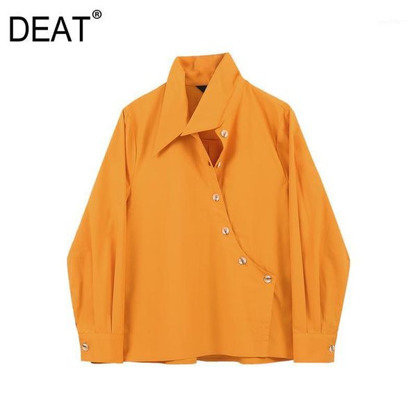 

deat] 2020 spring autumn new fashion simple style turn-down collar solid color single-breasted long sleeve women shirt 13a6461, White
