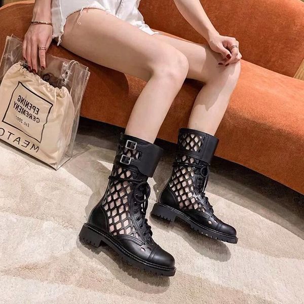 

boots oein genuine leather hollow out short for women buckle round toe thick heels pumps ladies retro party shoes s 2021, Black