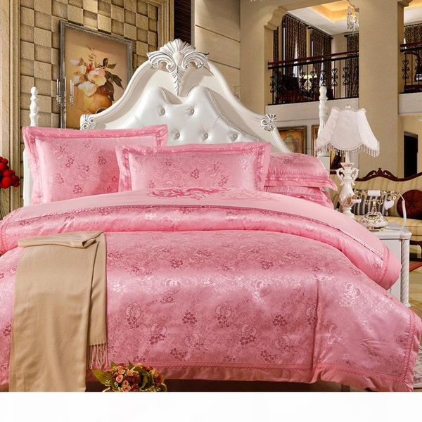 

4pcs luxury satin jacquard bedding sets embroidery bed set double  king size duvet cover bed sheet set pillowcase