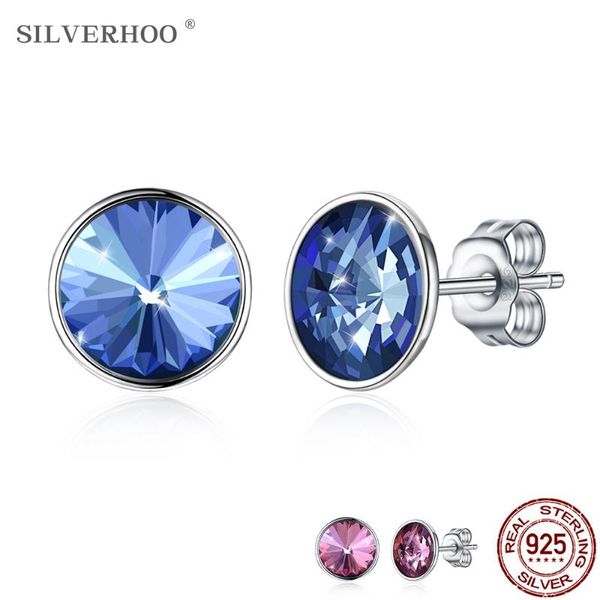 

stud silverhoo 925 sterling silver circular pretty earrings for women austria multicolor crystal fashion style jewelry, Golden;silver