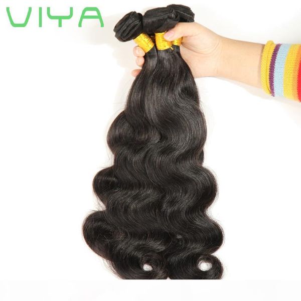 

8a unprocessed human hair brazilian body wave sew in soft and thick virgin hair extensions 100g viya remy human hair weave bundles, Black