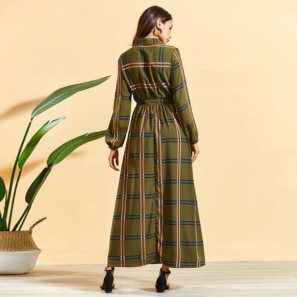 

siskakia women's shirt army green plaid hit color swing a line maxi dress single-breasted lapel long sleeve pockets patch y200805, Black;pink