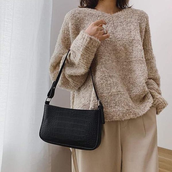 

vintage crocodile pattern shoulder bags for women ladies retro handbags casual solid shoulder bags new crossbody bag