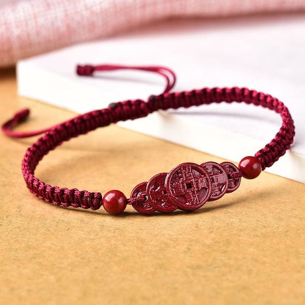 

natural purple jinsha five emperors bracelet money woven bracelet girl cinnabar anti shock hand string benmingnian hand rope uedkn, Golden;silver