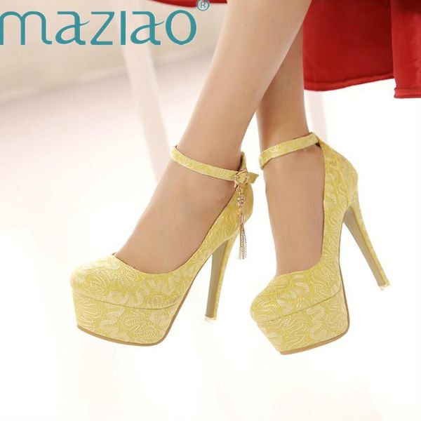 

spring/autumn ankle strap red women wedding shoes big size 33-48 round toe platform thin heel high heels women shoes maziao, Black