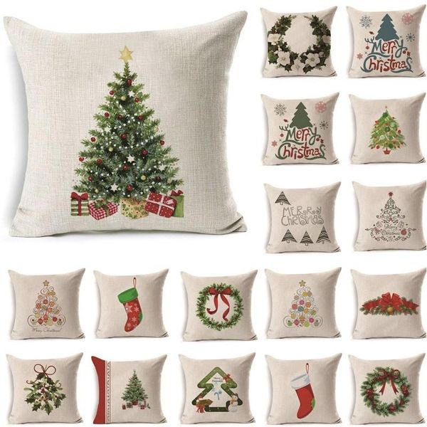 

1pcs 43*43cm christmas tree snowman pattern cotton linen throw pillow cushion cover car home sofa decorative pillowcase 40477