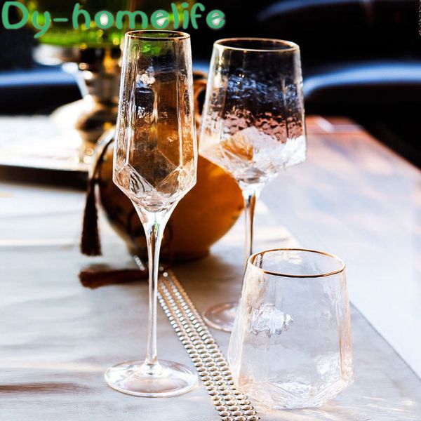 

glass goblet 550ml rainbow ripples diamond shaped transparent tall feet wine cup water ware home kitchen bar decoration q1222