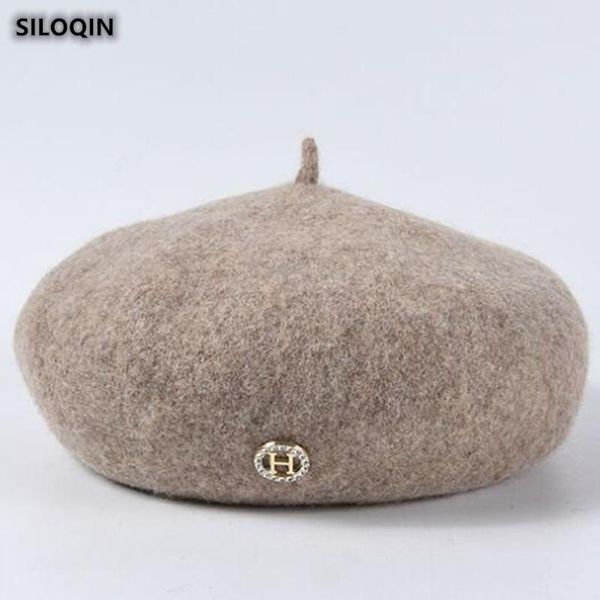 

siloqin 100% шерсть береты для женщин осень зима новый элегантный мода тепловое painter hat отдых спорт lady бренды cap chapeu, Blue;gray