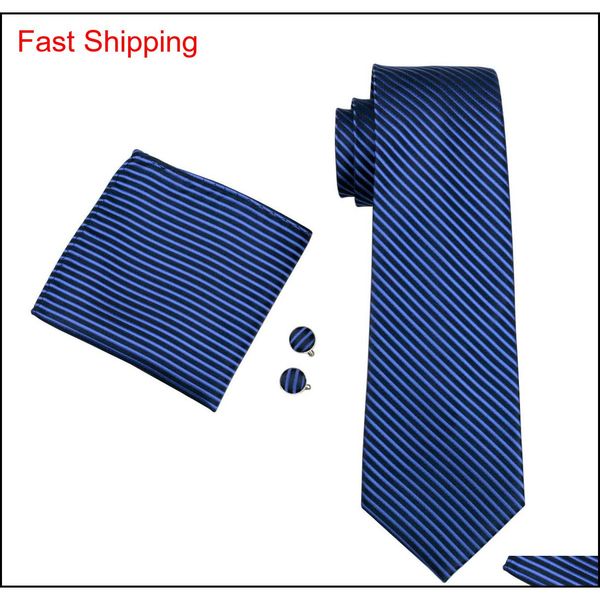 

tie set for men hanky cufflinks jacquard woven neck tie set stripe blue silk mens set business w qylbdy bde_home, Black;blue