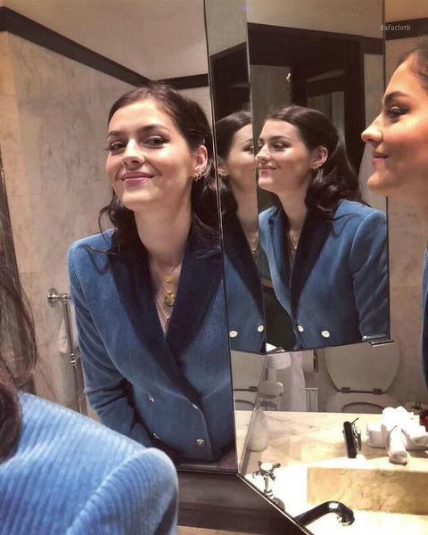 

autumn blazer turn-down 2020 collar long sleeve double breasted brief personality jacket women coat fashion1, White;black