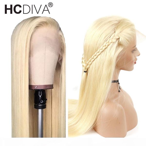 

hcdiva human hair wigs 613 blonde full lace wigs 13x4 lace front wigs brazilian straight remy hair 150% density transparent lace, Black;brown