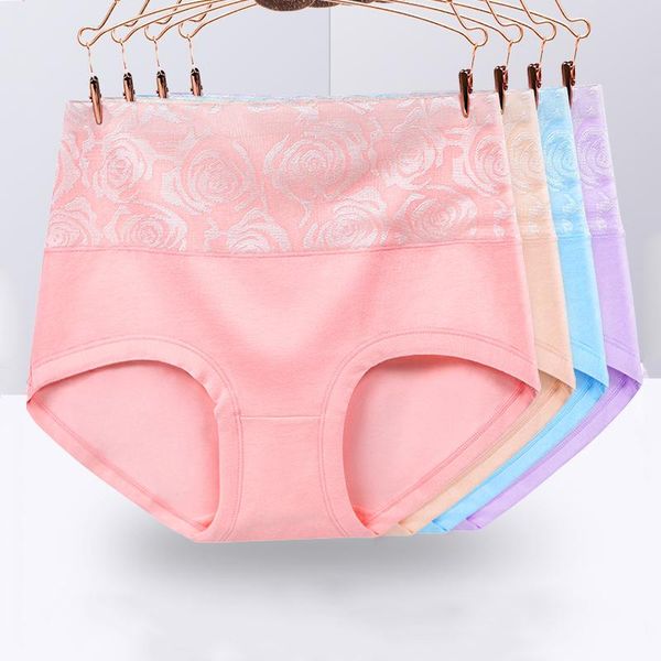 

high waist 4pcs/set panties women cotton body shaper fashion briefs underwear breathable comfort female intimates plus size 5xl, Black;pink