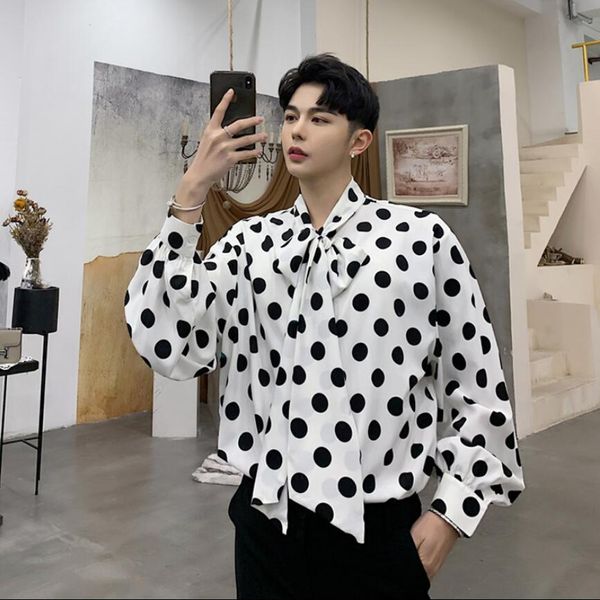 

2020 personality spring new decorative tie loose wave long sleeve male and female youth singing shirt b75o, White;black