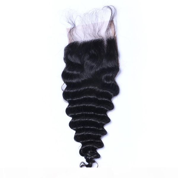 

deep wave curl lace closure bleached knots brazilian deep curly human hair closure middle 3 part 100% human hair, Black;brown