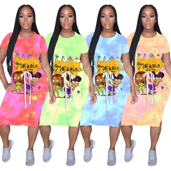 

dye q545 women's cartoon fashion trend tie dress (version, Black;gray