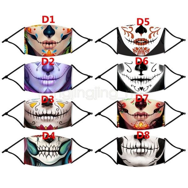 

printing factory halloween face 3d ice silk skull scary mask reusable washable anti dust mouth masks for party masquerad phq6u