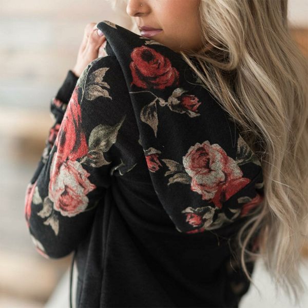 

new fashion women 's print sweatshirts long cotton casual sleeve clothes light size flower plus breathable black hoody hoodies oouqk