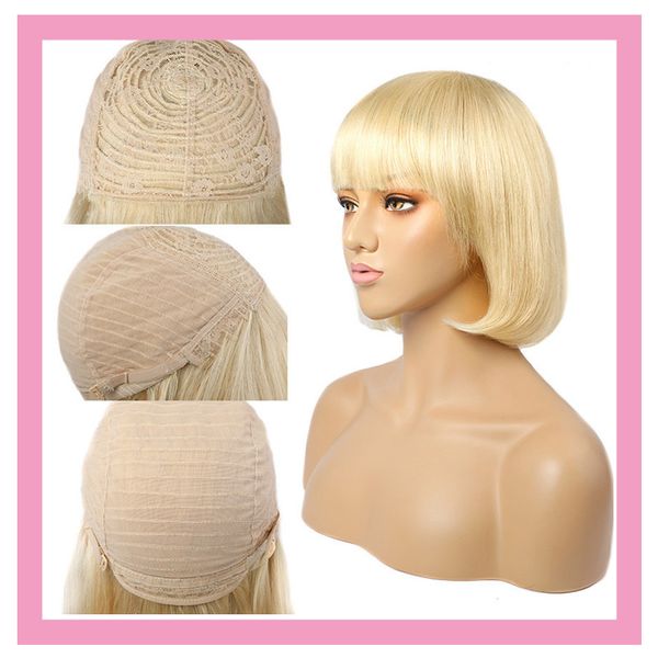 

613# bob wigs straight hair brazilian virgin hair full-machine capless bob wig blonde color 10-16inch hair prodcuts wigs full woven wig, Black;brown