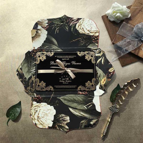 

20pcs transparent black acrylic card handmade printing with envelope pearl paper,tied ribbon1