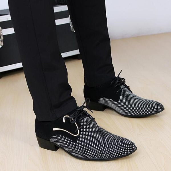 

acebuy2 men's fashion dress shoes pointed toe oxfords wedding business white shoes lace up men's flats, Black
