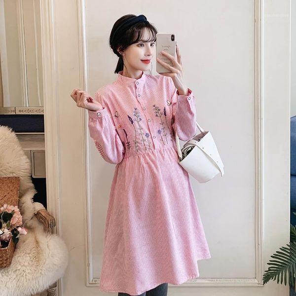 

maternity dresses 2005# clothes summer embroidery cotton short sleeve loose stylish dress for pregnant women pregnancy clothes1, White