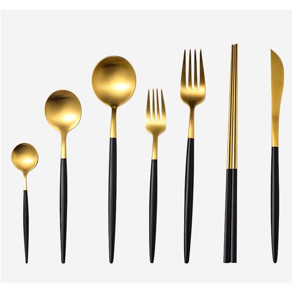 

portugal cutlery knife and fork spoon 304 stainless steel western tableware white handle golden pointed tail flat qylhsl pets2010