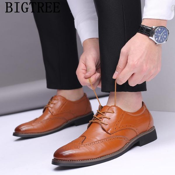 

dress shoes brogue men classic coiffeur mens formal genuine leather italian wingtip brand big size zapatos de hombre, Black