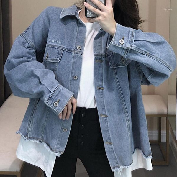 

2019 autumn holes patchwork women denim jacket coat plus size long sleeve single breasted jeans oversize casual streetwear 1, Black;brown