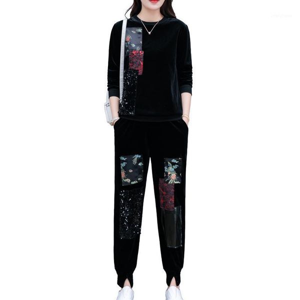 

yiciya velvet tracksuit juicy 2 piece set women fashion lady autumn winter long sleeve crop and pants female velor outfits1, Gray