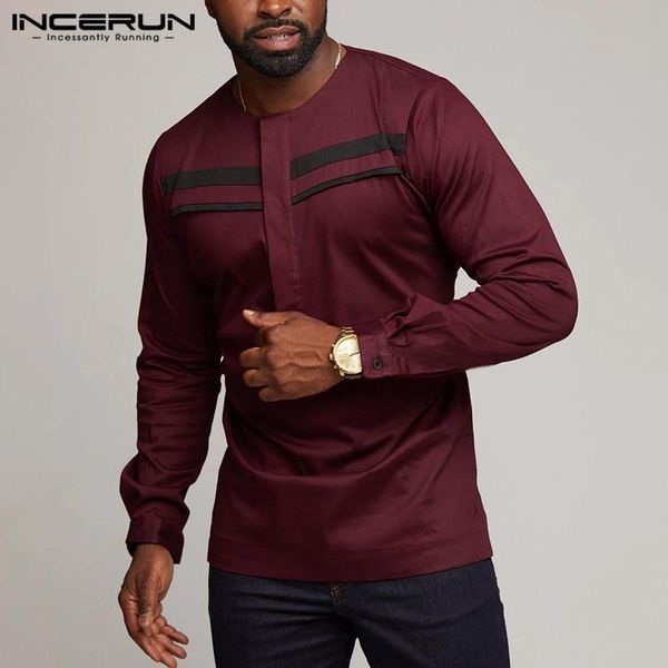 

incerun fashion african dashiki men shirt patchwork long sleeve streetwear round neck casual shirts 2020 men clothes s-5xl, White;black