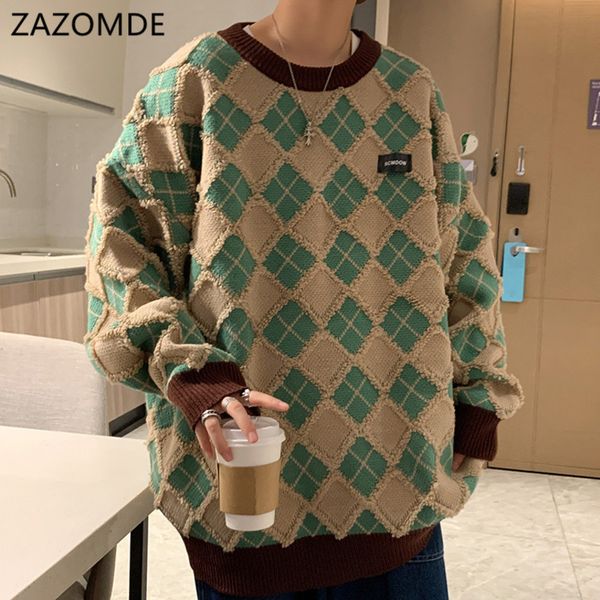 

Men's hip hop retro street cloth, knitted sweater, top, geometry, leisure, warmth prervation, Harajuku, White;black