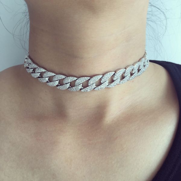 

white gold-color statement cuban link chain choker necklace adjust women wedding bijoux wholesale v191031, Silver