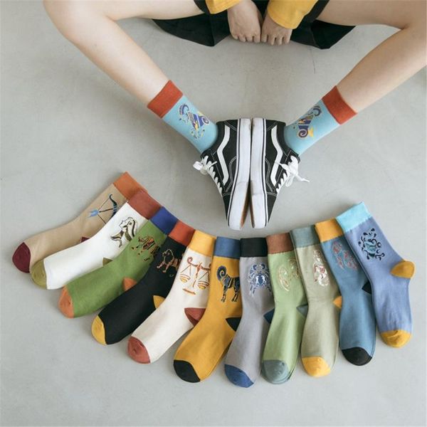 

funny constellations socks men women korea socks long harajuku cartoon hip hop cotton skateboard men christmas-gifts, Black